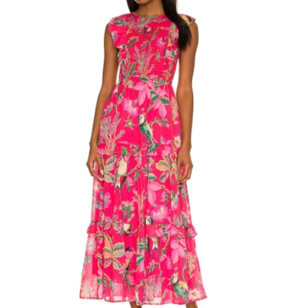Banjanan Iris Dress Woden Hedgerow Paradise Pink - Size Large